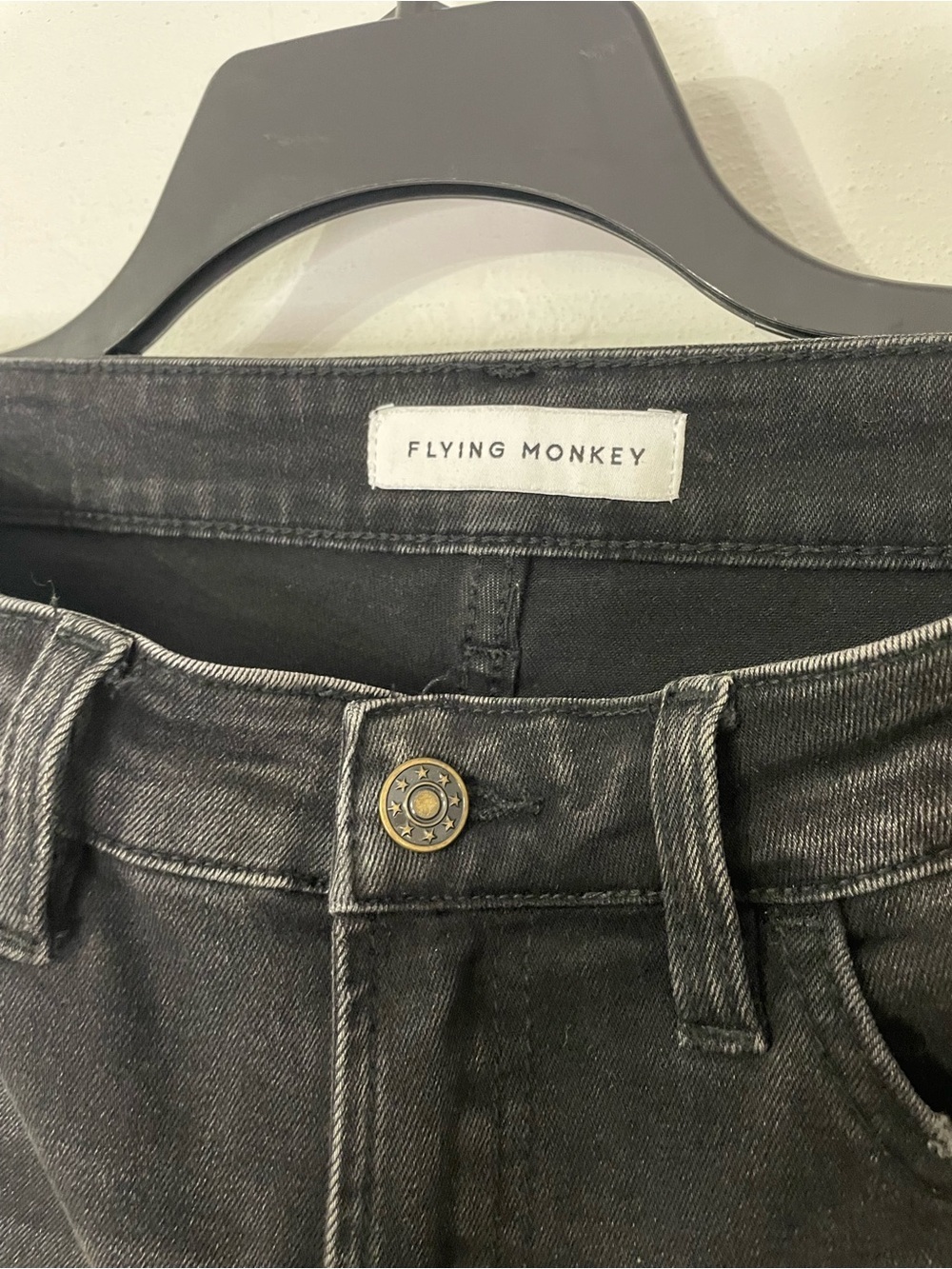 Flying Monkey Washed Black Straight Leg Jeans with Frayed Hem - Picture 2 of 4